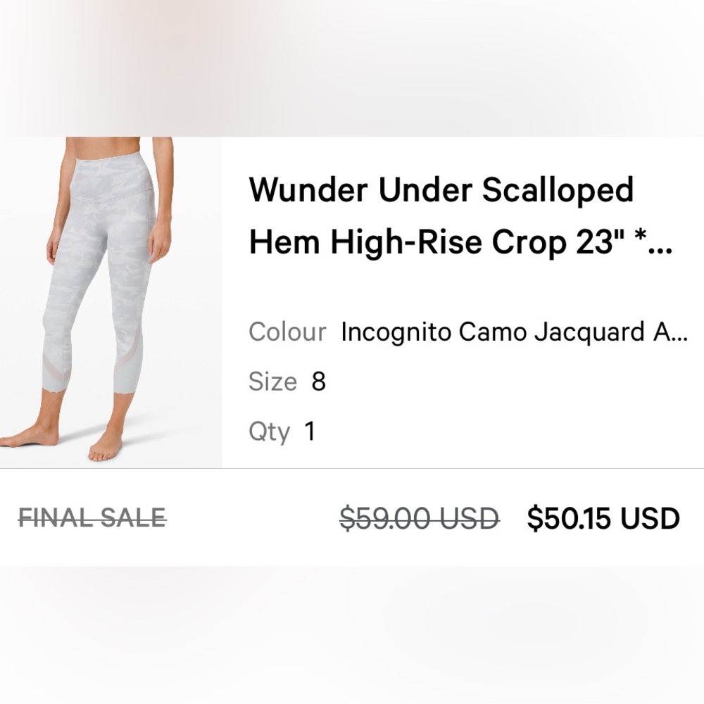 Lululemon White Camo High-Rise Cropped Leggings